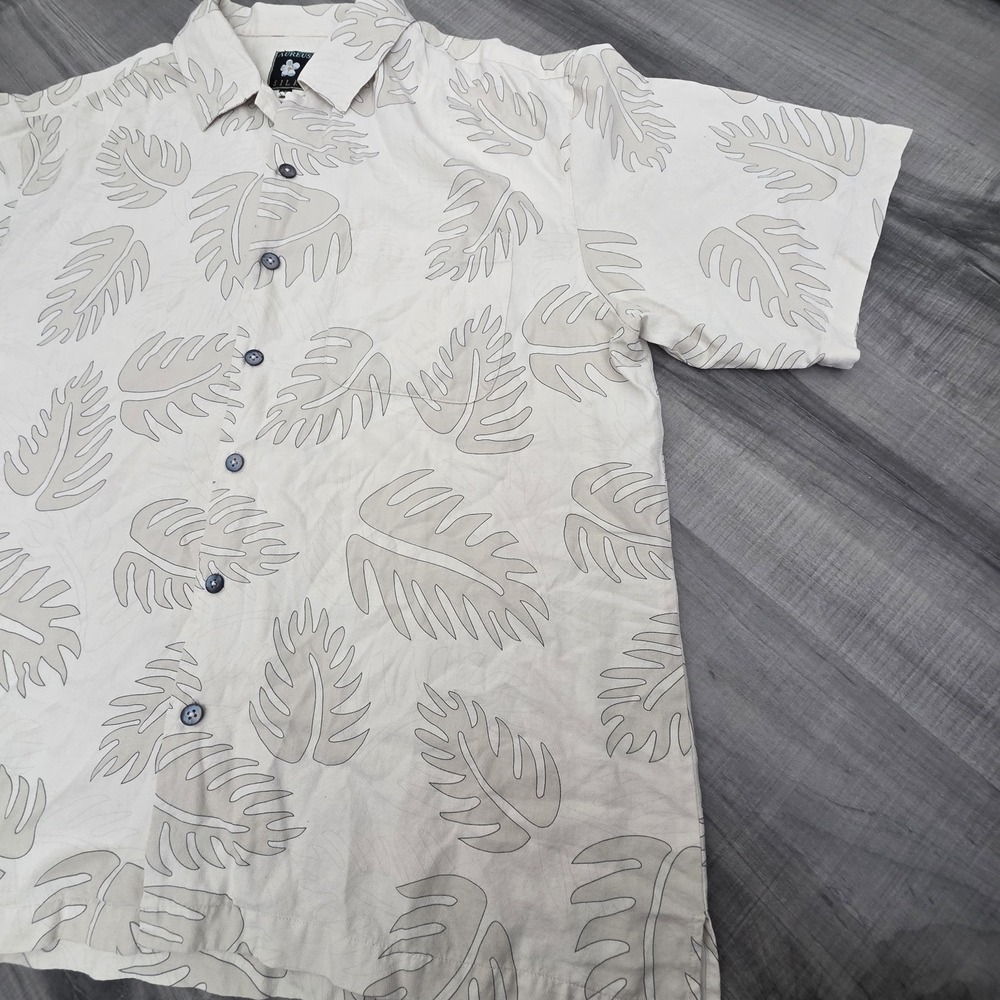 Aureus Hawaiian Shirt Mens XL Beige Short Sleeve Pocket Summer Silk Blend Summer - Picture 2 of 10